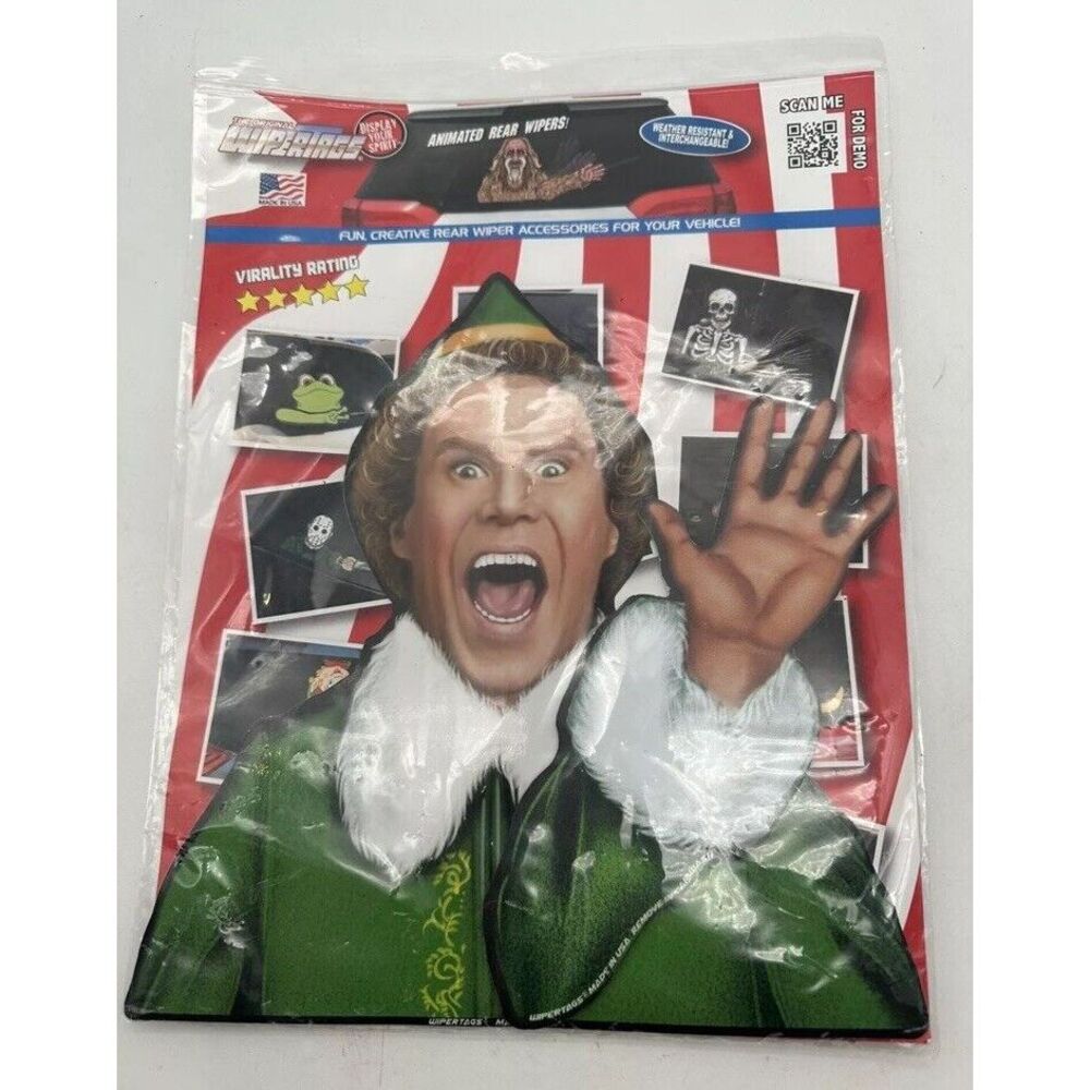 WiperTags Jolly Elf Waving Christmas with Decal attaches to Rear Vehicle Kitschy